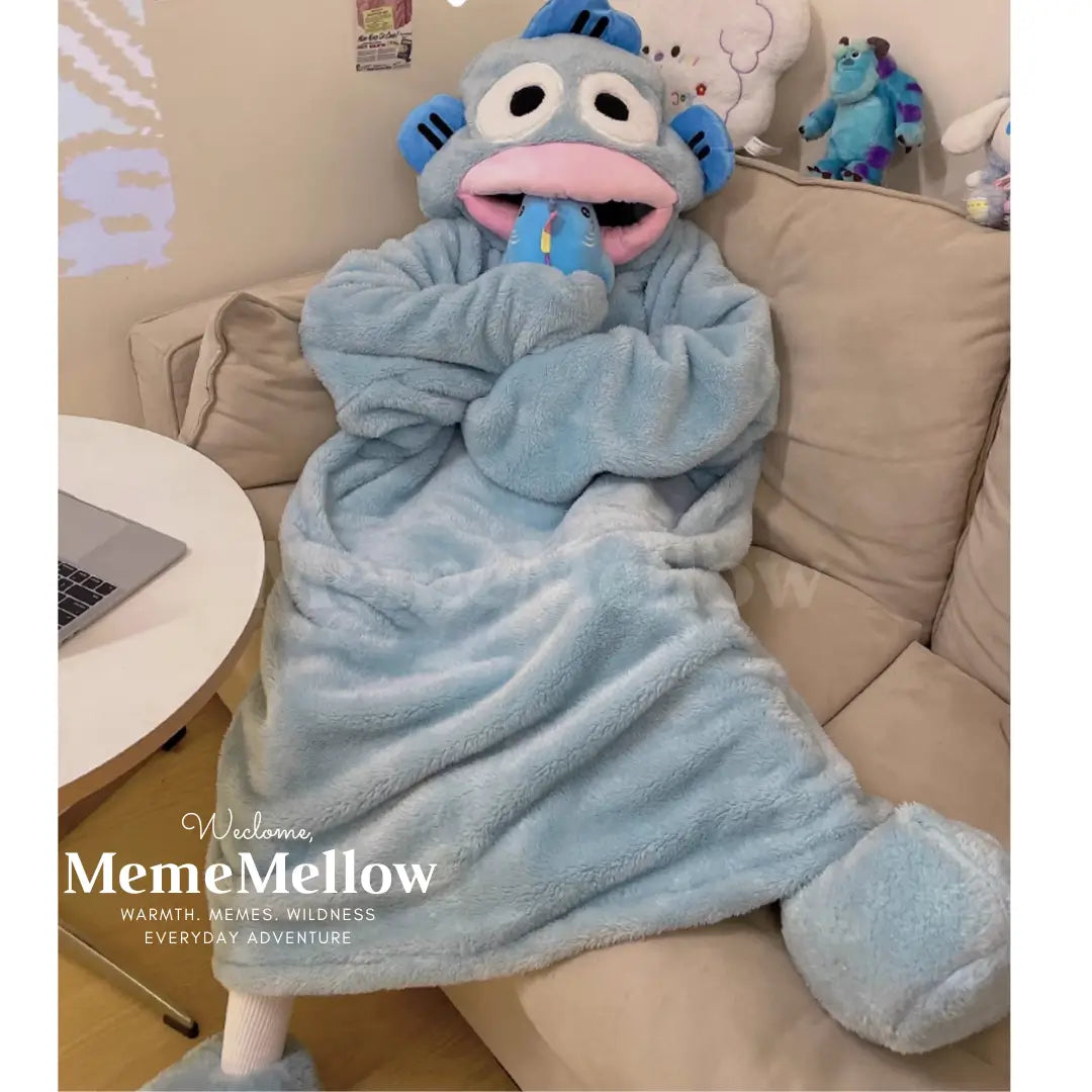 MemeMellow Puffer Pajamas: Couple Onesies w/Shoes One-Piece + Shoes