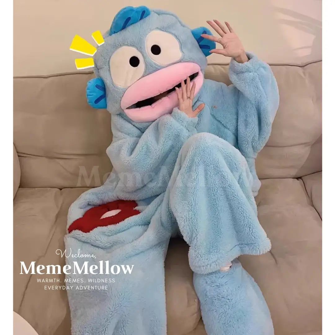 MemeMellow Puffer Pajamas: Couple Onesies w/Shoes