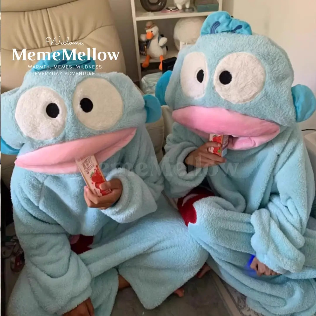 MemeMellow Puffer Pajamas: Couple Onesies w/Shoes