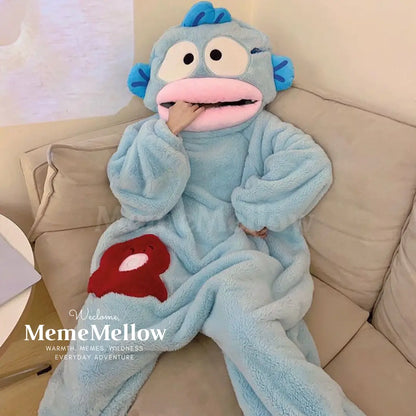 MemeMellow Puffer Pajamas: Couple Onesies w/Shoes