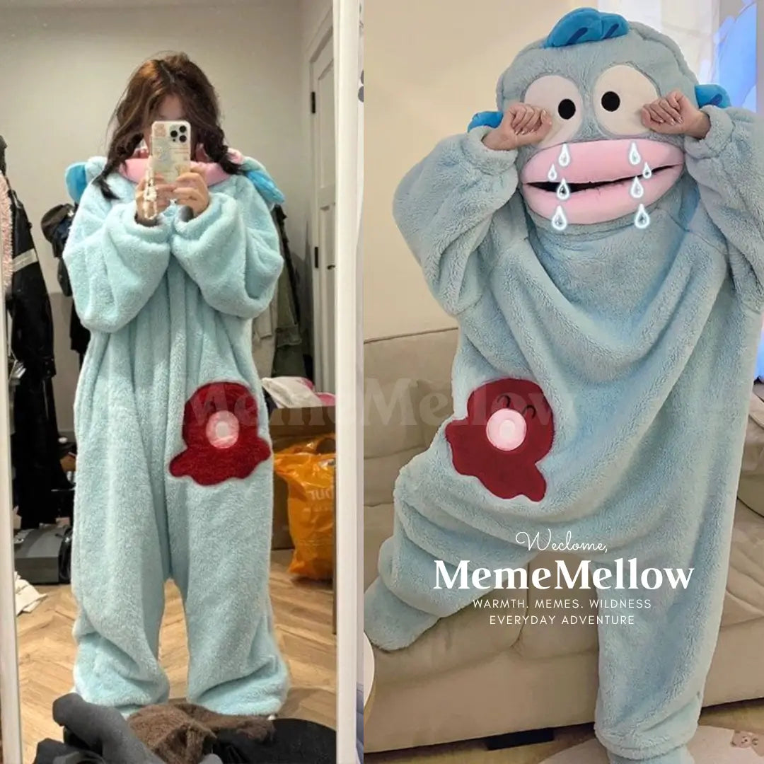 MemeMellow Puffer Pajamas: Couple Onesies w/Shoes